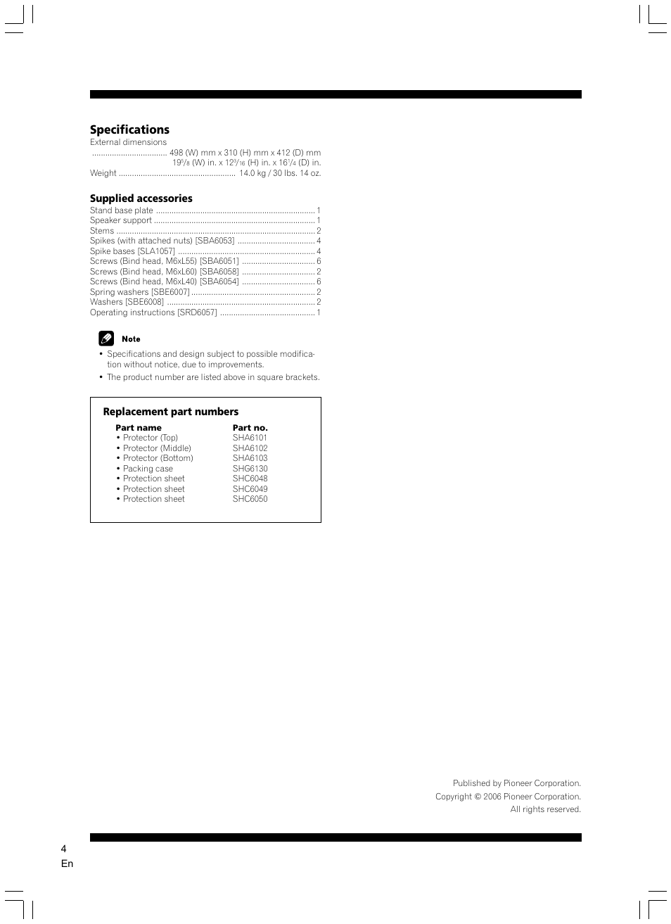 Specifications | Pioneer CP-7EX User Manual | Page 4 / 16