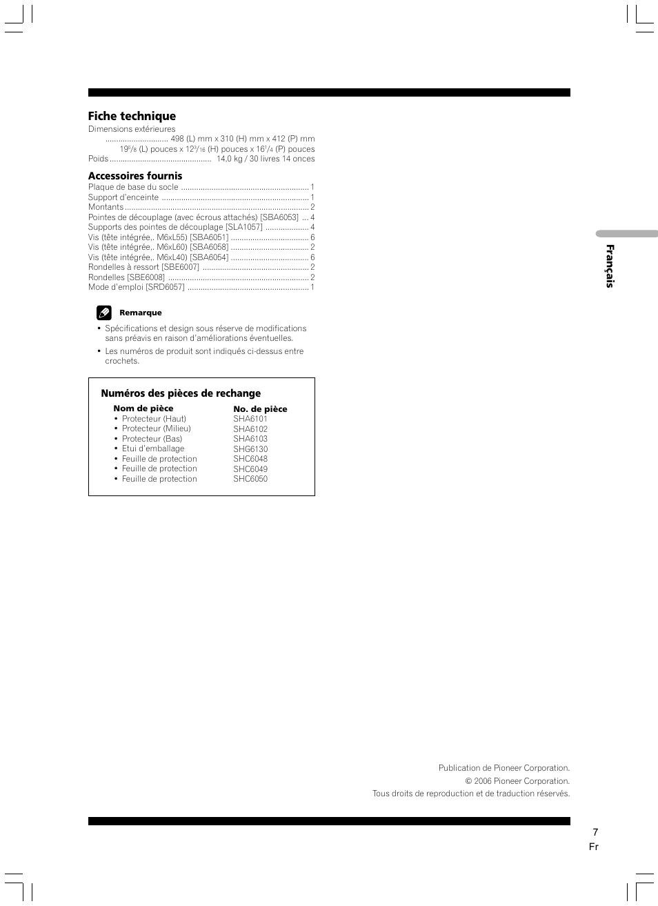 Fiche technique | Pioneer CP-7EX User Manual | Page 7 / 16