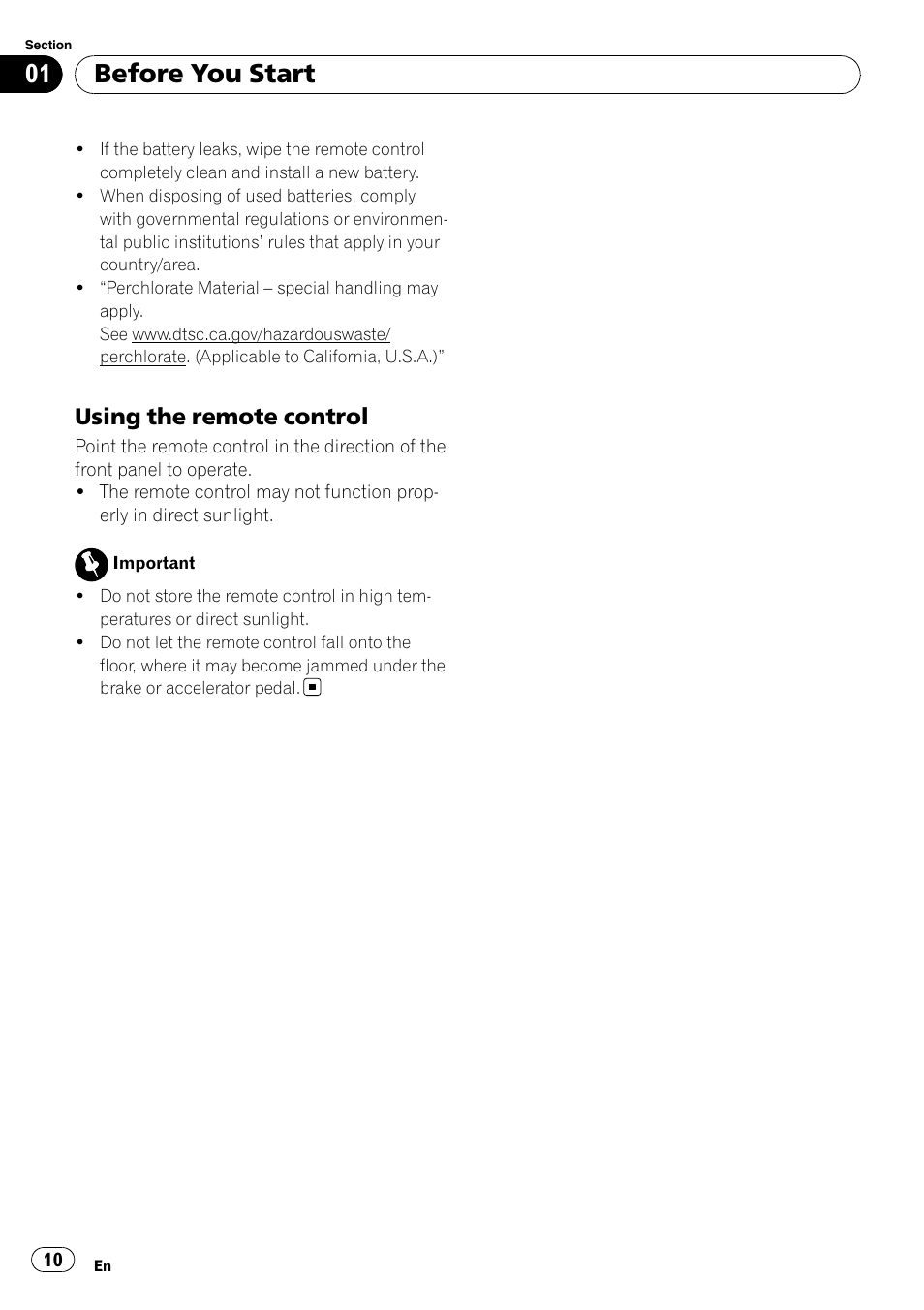 Using the remote control 10, Before you start, Using the remote control | Pioneer DEH-P7000BT User Manual | Page 10 / 77