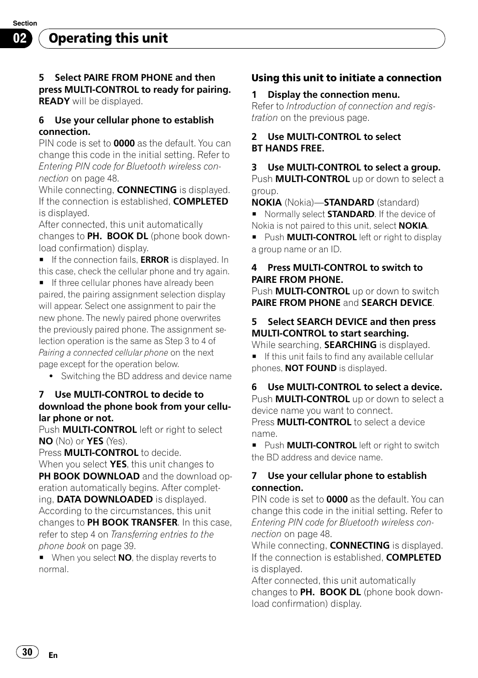 Operating this unit | Pioneer DEH-P7000BT User Manual | Page 30 / 77