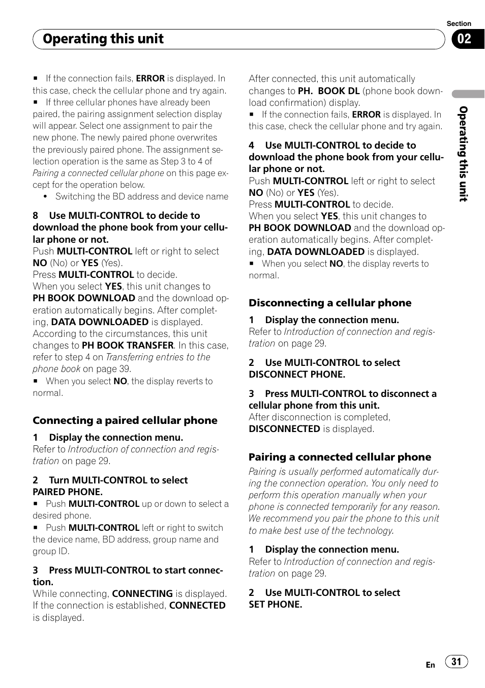 Operating this unit | Pioneer DEH-P7000BT User Manual | Page 31 / 77