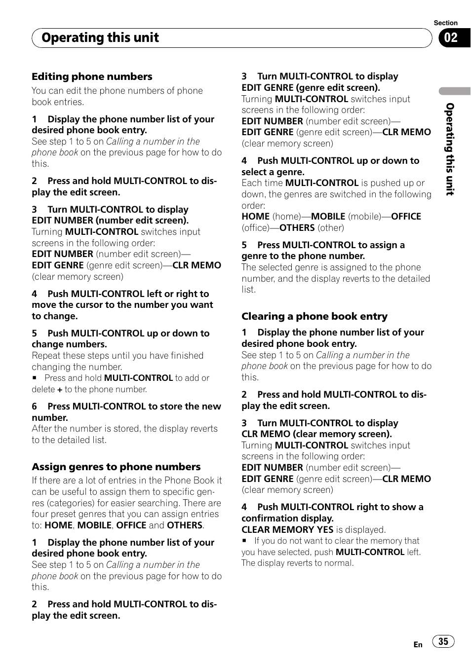 Operating this unit | Pioneer DEH-P7000BT User Manual | Page 35 / 77