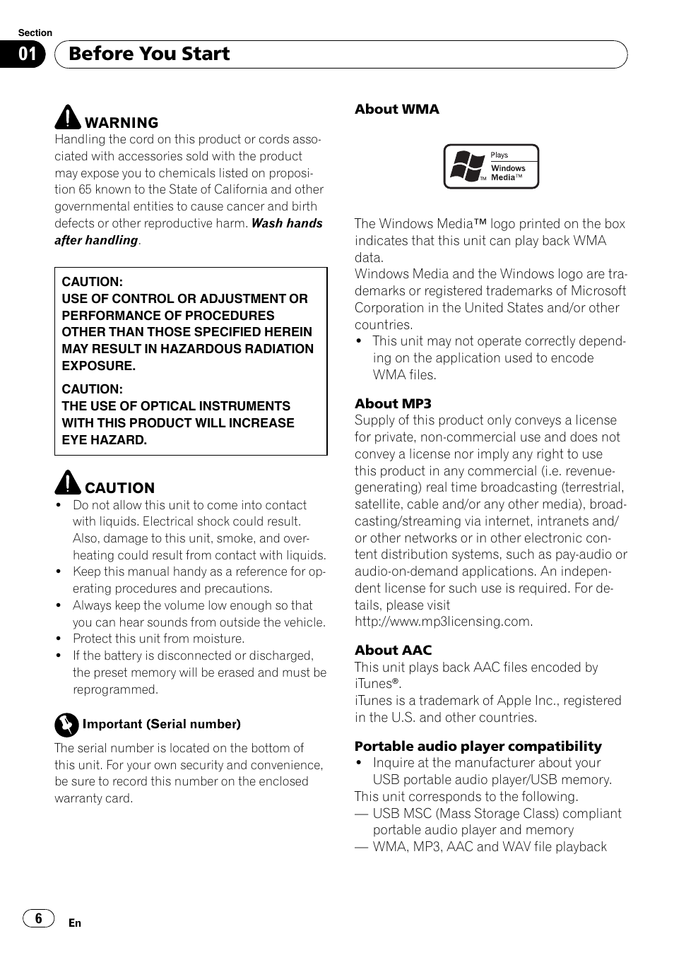 Before you start | Pioneer DEH-P7000BT User Manual | Page 6 / 77