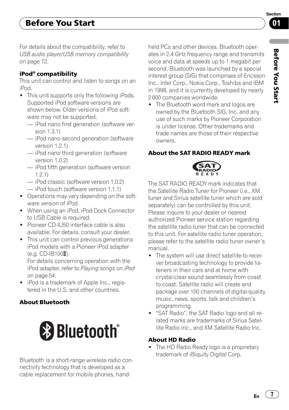 Before you start | Pioneer DEH-P7000BT User Manual | Page 7 / 77