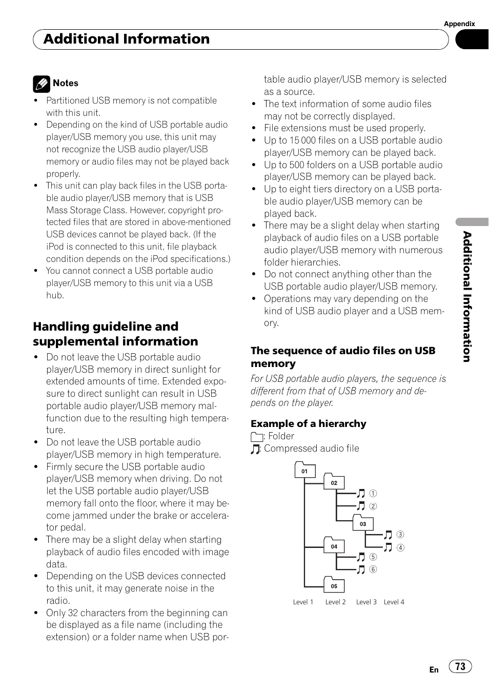 Handling guideline and supplemental, Information, Additional information | Handling guideline and supplemental information | Pioneer DEH-P7000BT User Manual | Page 73 / 77