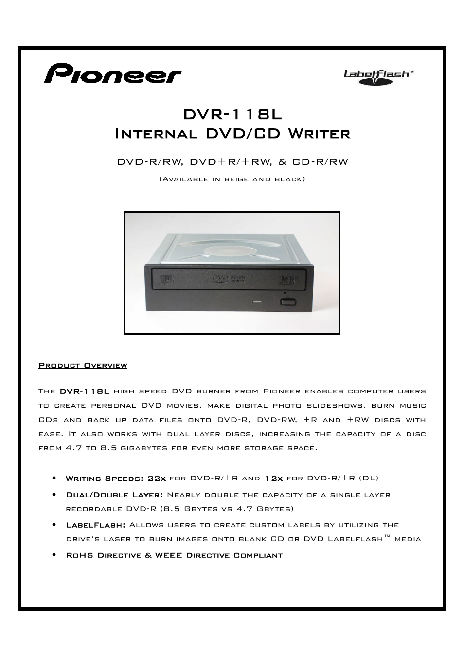 Pioneer DVR-118L User Manual | 2 pages