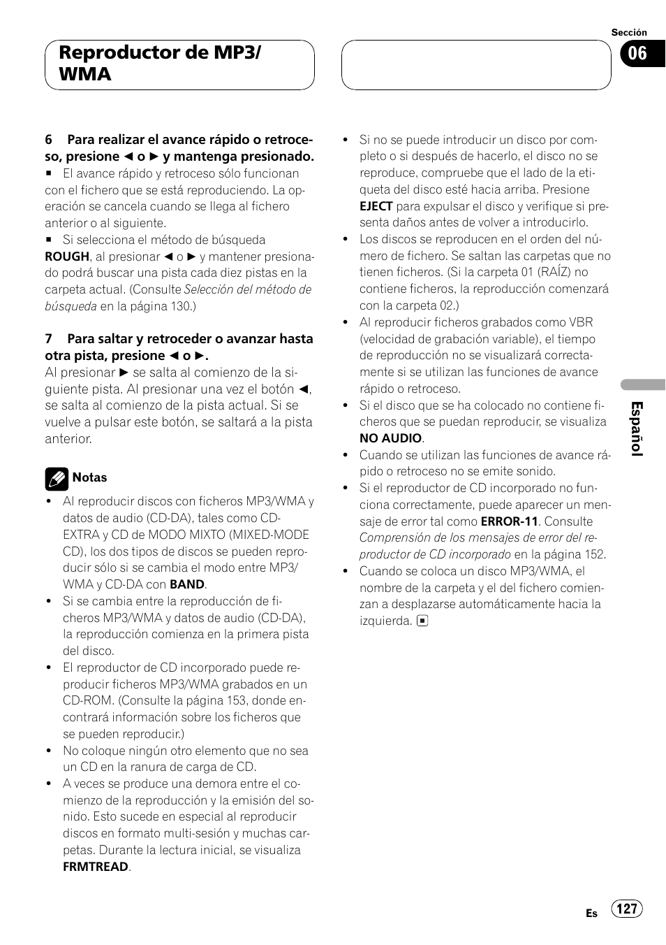 Reproductor de mp3/ wma | Pioneer DEH-P5500MP User Manual | Page 127 / 160