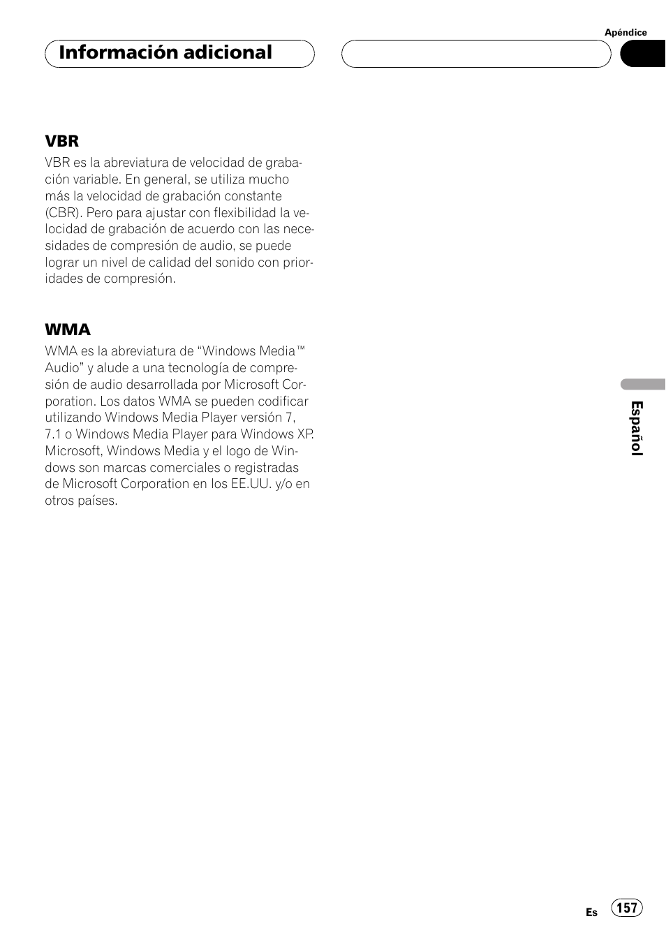 Información adicional | Pioneer DEH-P5500MP User Manual | Page 157 / 160