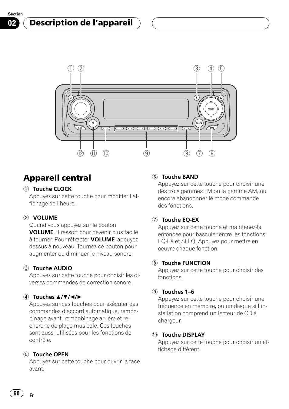 Description de lappareil, Appareil central 60, Appareil central | Pioneer DEH-P5500MP User Manual | Page 60 / 160