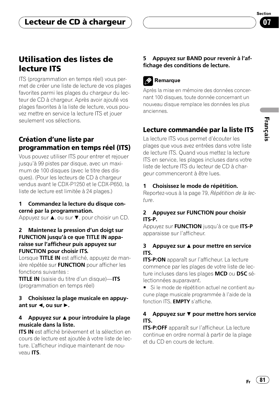 Utilisation des listes de lecture its 81, Création dune liste par, Programmation en temps réel (its) 81 | Lecture commandée par la liste, Its 81, Utilisation des listes de lecture its, Lecteur de cd à chargeur | Pioneer DEH-P5500MP User Manual | Page 81 / 160