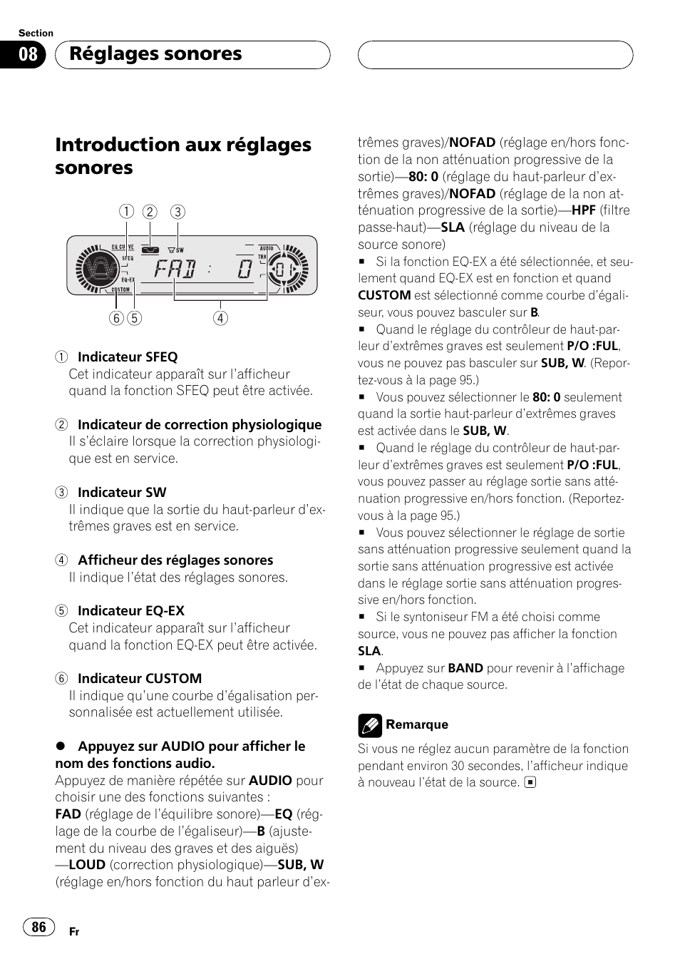 Réglages sonores, Introduction aux réglages sonores 86, Introduction aux réglages sonores | Pioneer DEH-P5500MP User Manual | Page 86 / 160
