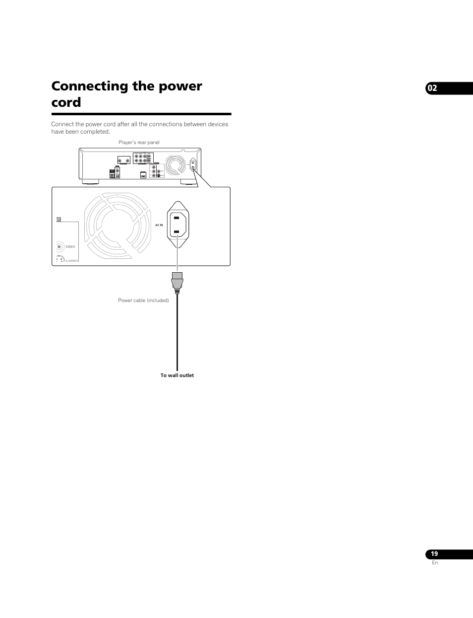 Connecting the power cord | Pioneer Elite BDP-05FD User Manual | Page 19 / 72