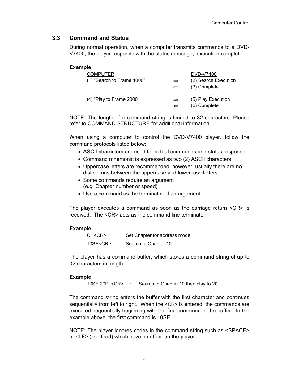 3command and status, Command and status | Pioneer Industrial DVD Player DVD-V7400 User Manual | Page 12 / 113