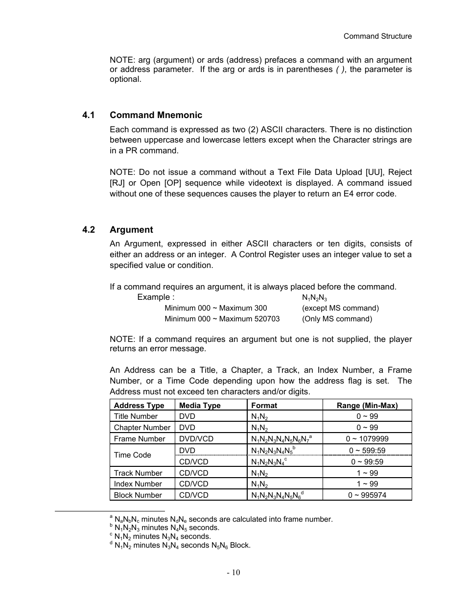 1command mnemonic, 2argument, 1 command | Mnemonic, 2 argument, 1 command mnemonic | Pioneer Industrial DVD Player DVD-V7400 User Manual | Page 17 / 113