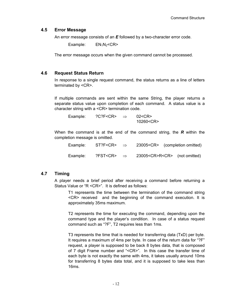5error message, 6request status return, 7timing | 5 error, Message, Request status return, 7 timing | Pioneer Industrial DVD Player DVD-V7400 User Manual | Page 19 / 113