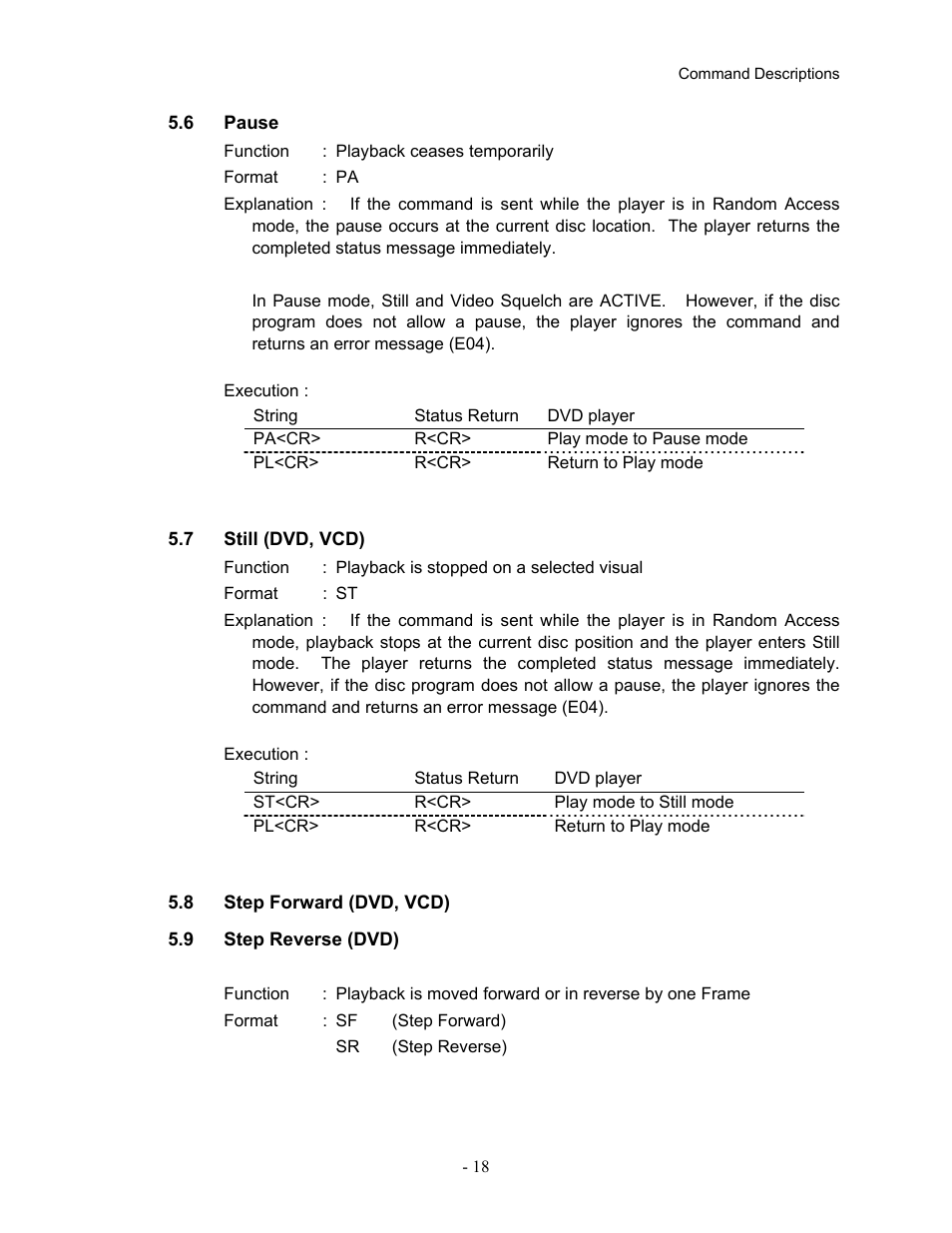 6pause, 7still (dvd, vcd), 8step forward (dvd, vcd) | 9step reverse (dvd), 6 pause 5.7, Still (dvd, vcd), Step forward (dvd, vcd), Step reverse (dvd) | Pioneer Industrial DVD Player DVD-V7400 User Manual | Page 25 / 113