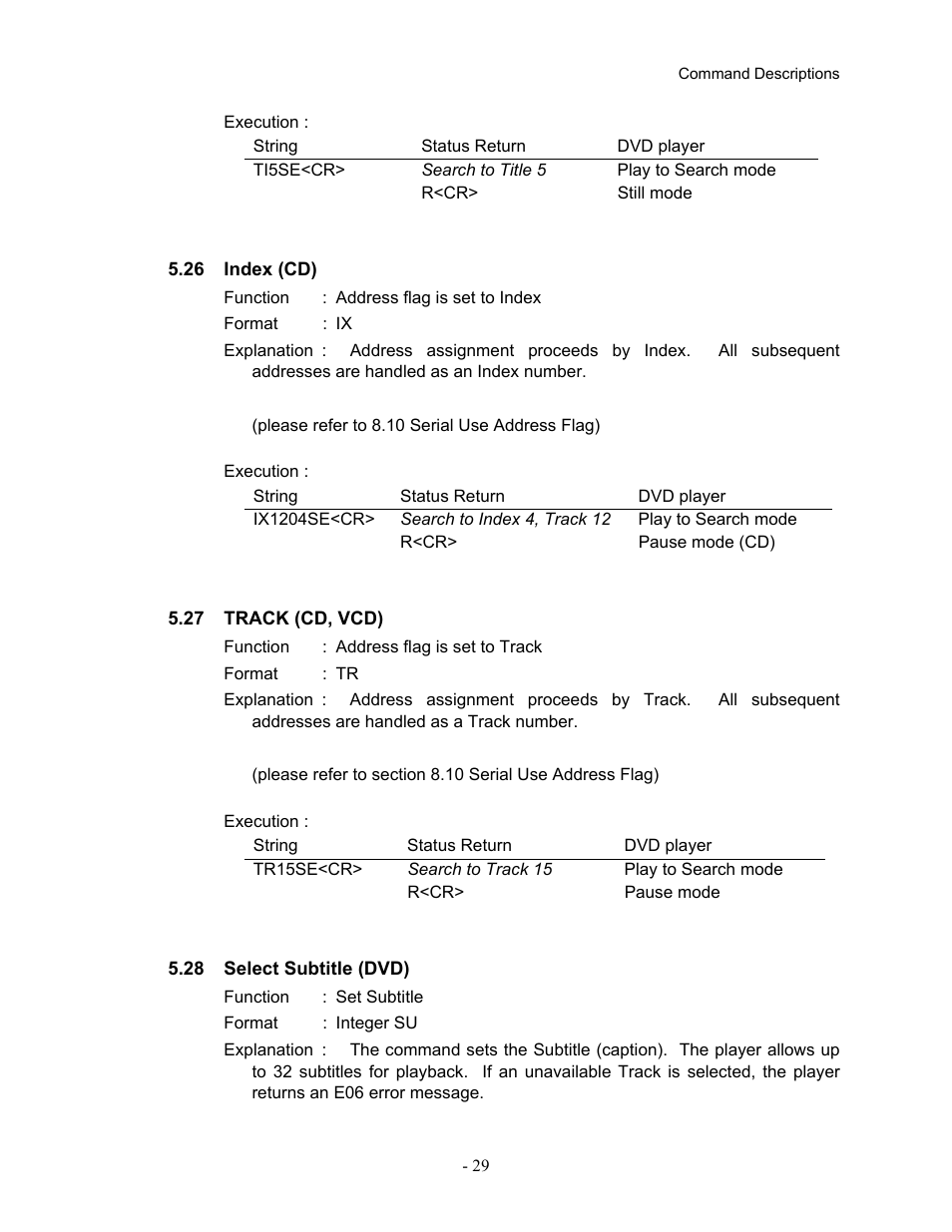 26index (cd), 27track (cd, vcd), 28select subtitle (dvd) | 26 index, 27 track (cd, vcd) 5.28 select subtitle (dvd) | Pioneer Industrial DVD Player DVD-V7400 User Manual | Page 36 / 113