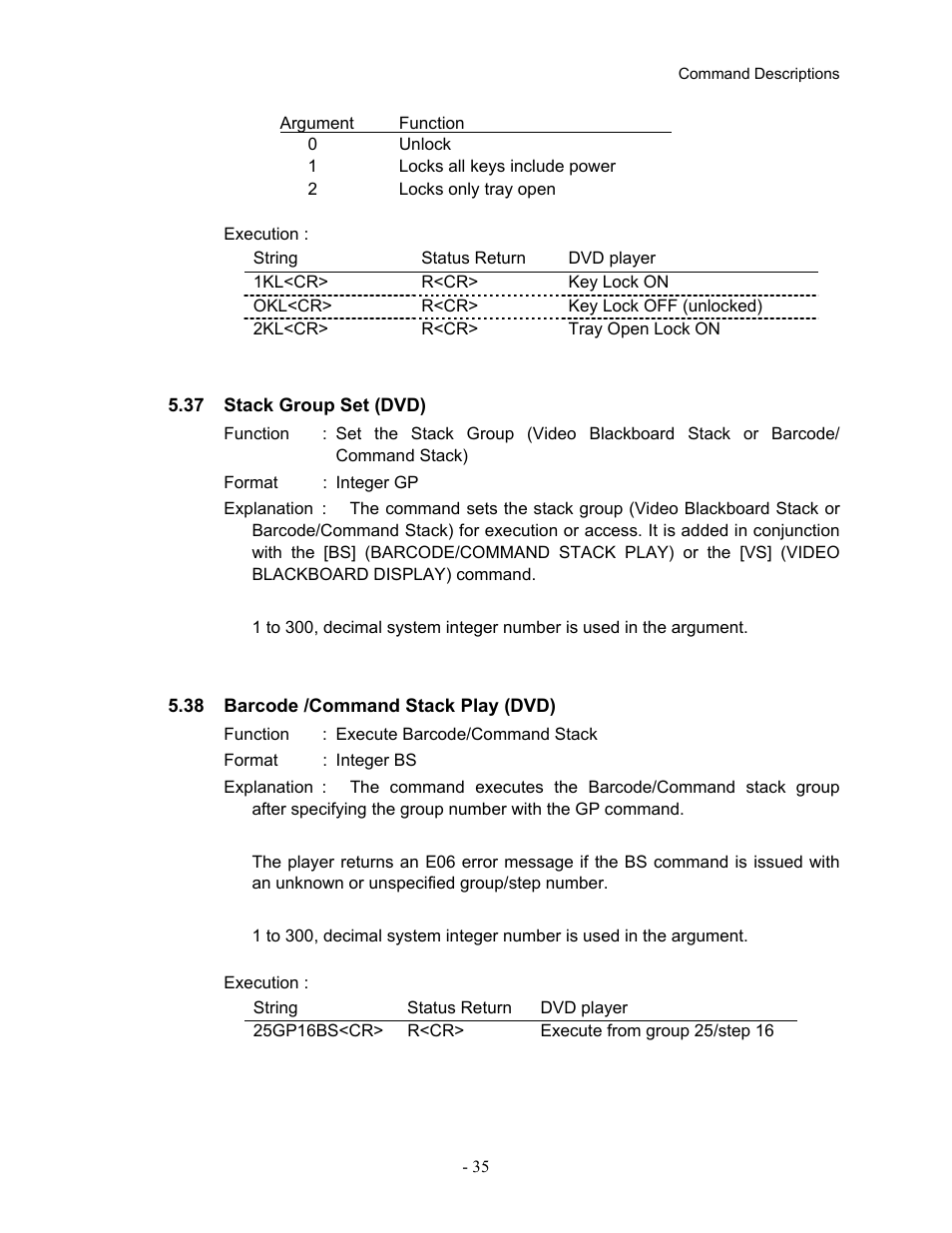 37stack group set (dvd), 38barcode /command stack play (dvd) | Pioneer Industrial DVD Player DVD-V7400 User Manual | Page 42 / 113