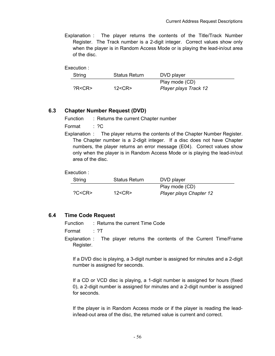 3chapter number request (dvd), 4time code request, Chapter number request (dvd) | Time code request | Pioneer Industrial DVD Player DVD-V7400 User Manual | Page 63 / 113