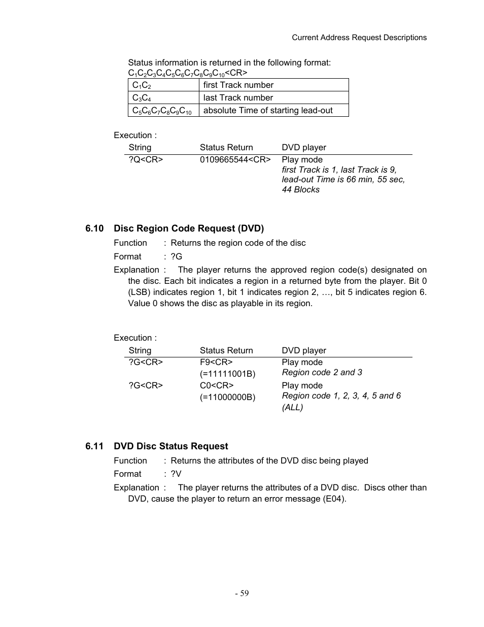 10disc region code request (dvd), 11dvd disc status request | Pioneer Industrial DVD Player DVD-V7400 User Manual | Page 66 / 113