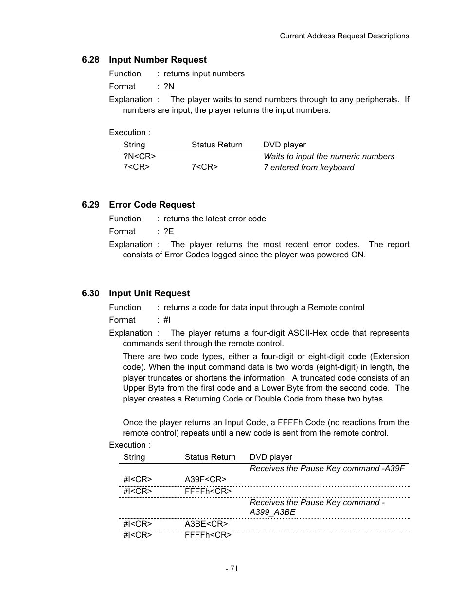 28input number request, 29error code request, 30input unit request | Pioneer Industrial DVD Player DVD-V7400 User Manual | Page 78 / 113