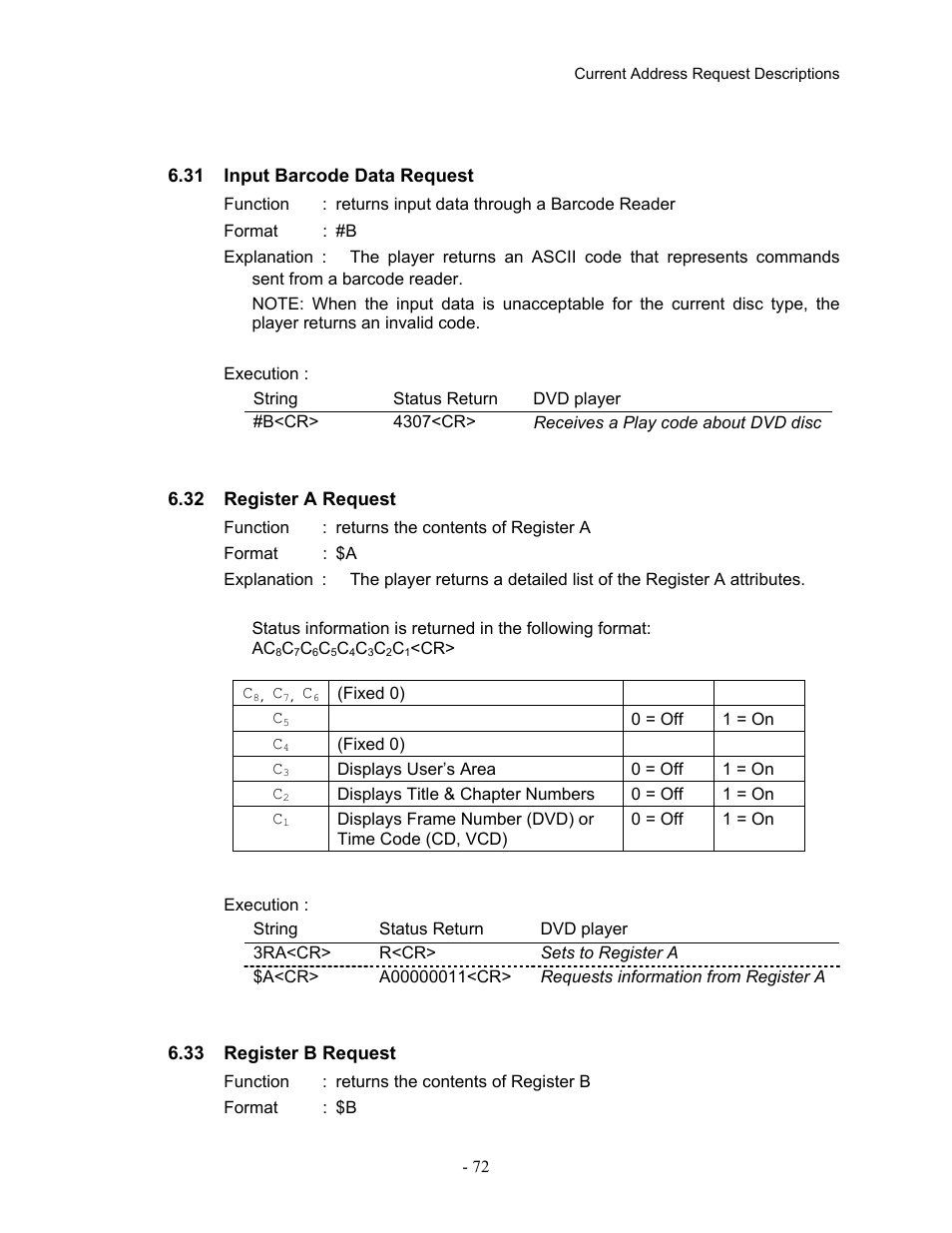 31input barcode data request, 32register a request, 33register b request | Pioneer Industrial DVD Player DVD-V7400 User Manual | Page 79 / 113