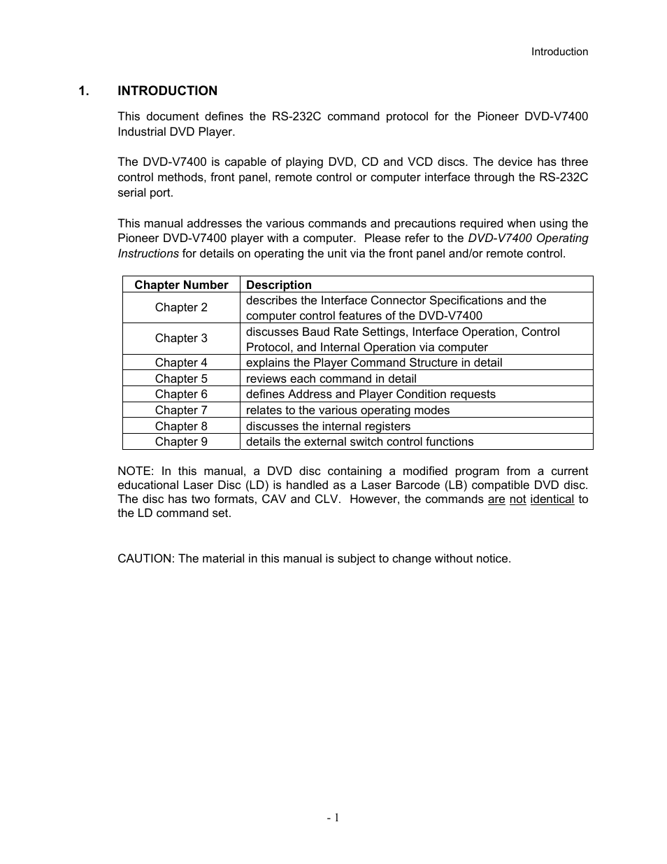 Introduction | Pioneer Industrial DVD Player DVD-V7400 User Manual | Page 8 / 113