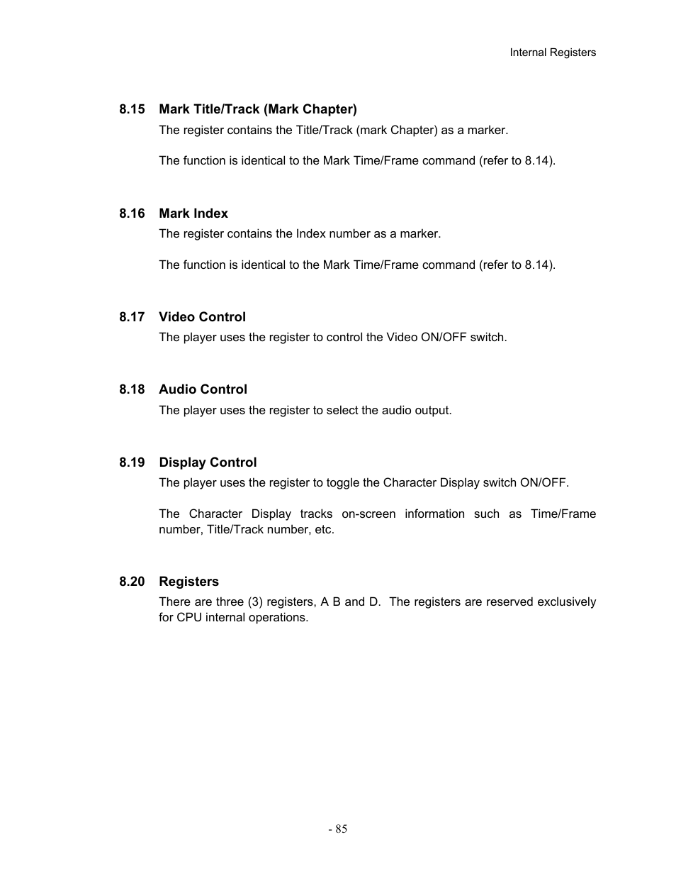 15mark title/track (mark chapter), 16mark index, 17video control | 18audio control, 19display control, 20registers, 15 mark title/track (mark chapter) 8.16 mark, Index, 17 video, Control | Pioneer Industrial DVD Player DVD-V7400 User Manual | Page 92 / 113