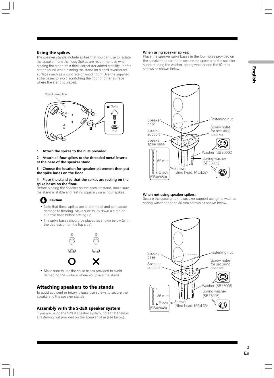 Attaching speakers to the stands | Pioneer CP-2EX User Manual | Page 3 / 17