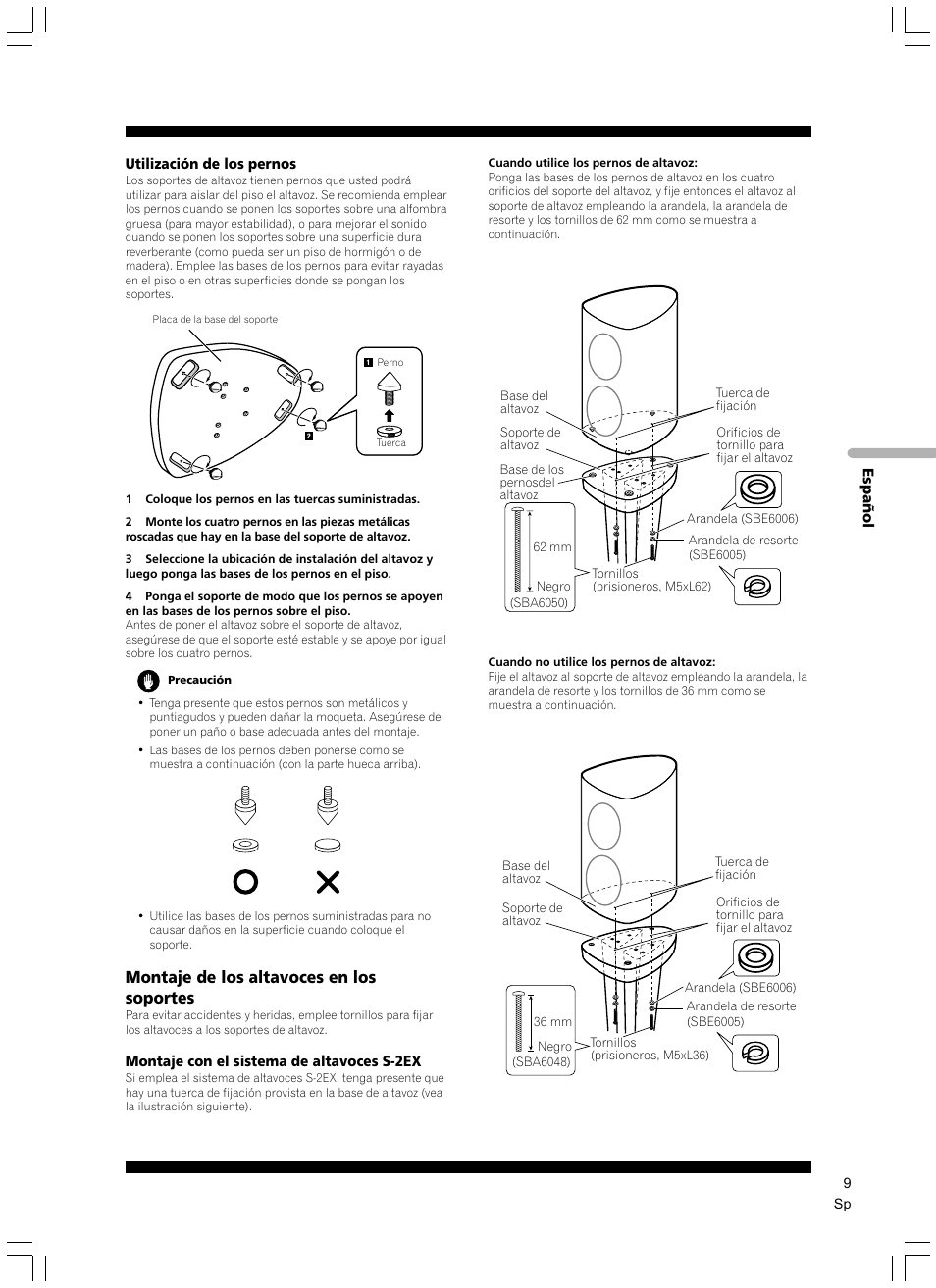 Montaje de los altavoces en los soportes | Pioneer CP-2EX User Manual | Page 9 / 17