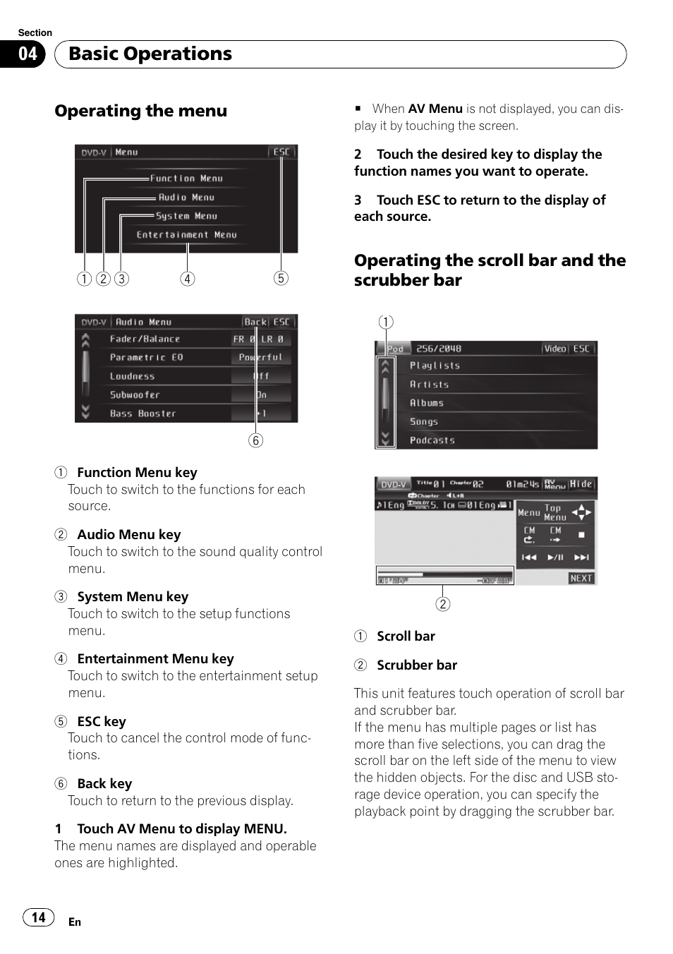 Basic operations | Pioneer AVH-P4100DVD User Manual | Page 14 / 116