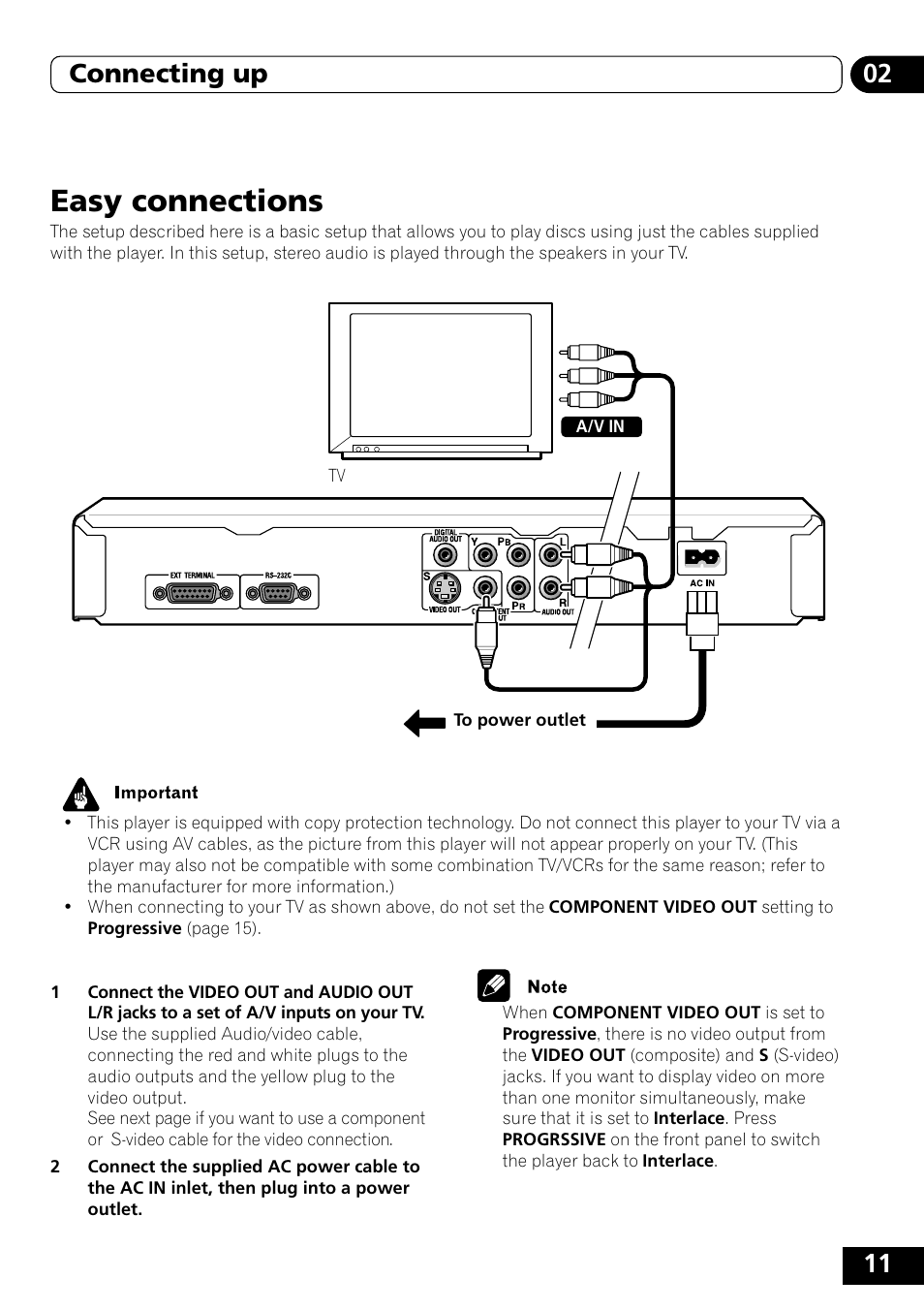 Easy connections, 11 02 connecting up | Pioneer DVD-V5000 User Manual | Page 11 / 80
