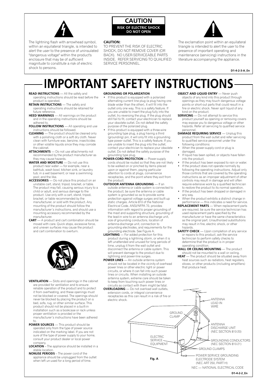 Caution | Pioneer DVD-V5000 User Manual | Page 2 / 80