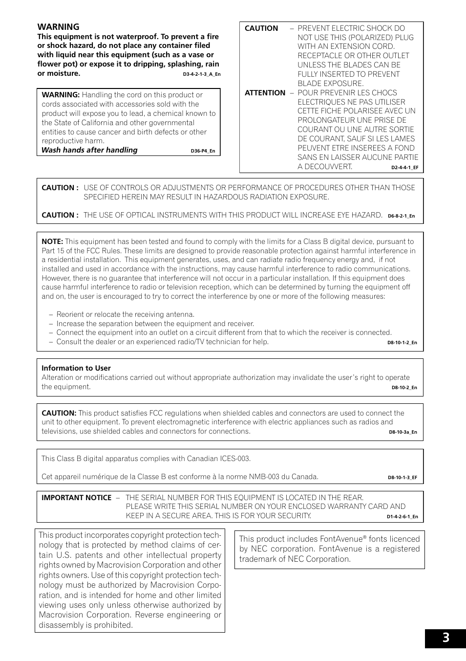 Warning | Pioneer DVD-V5000 User Manual | Page 3 / 80