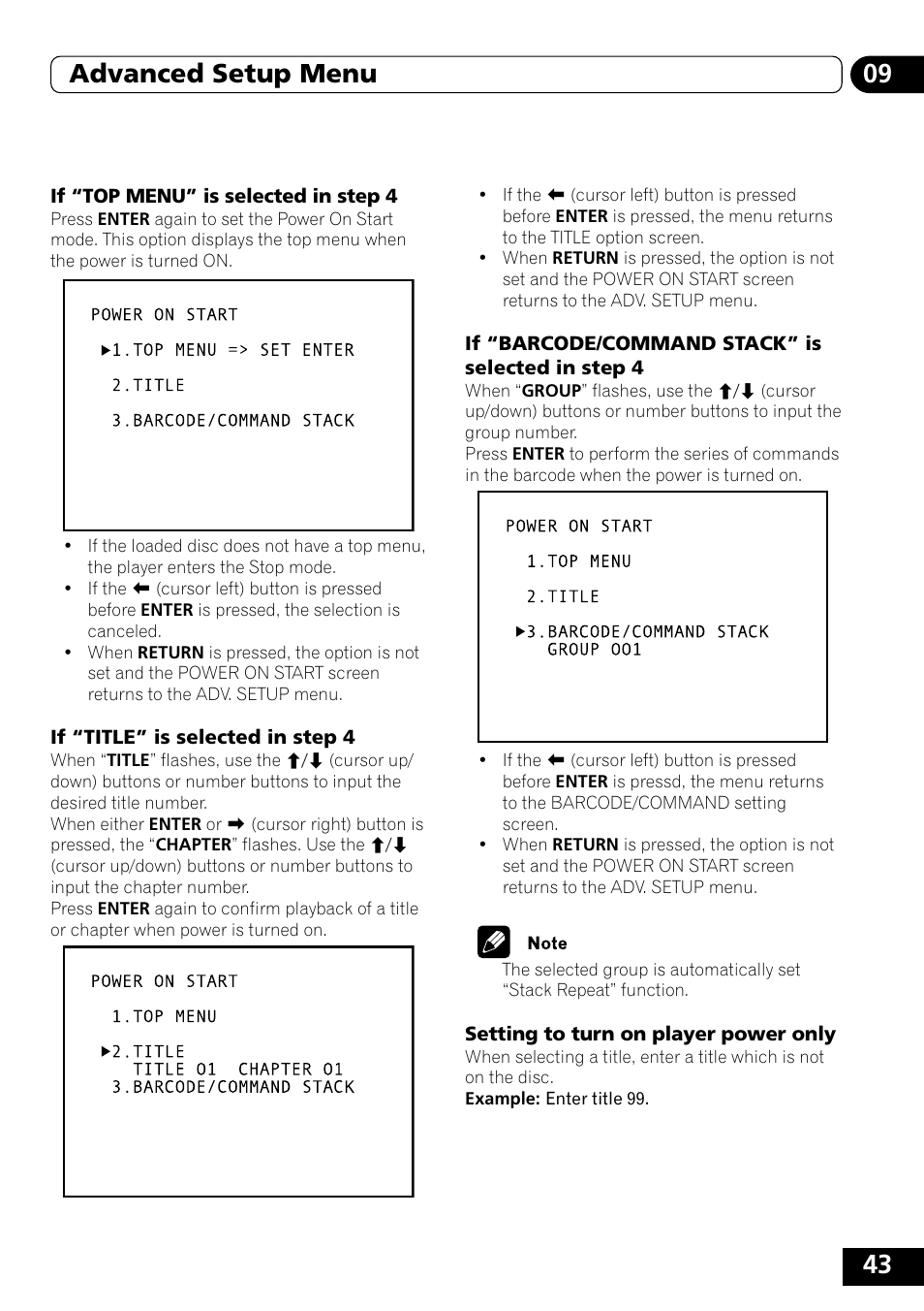 43 09 advanced setup menu | Pioneer DVD-V5000 User Manual | Page 43 / 80