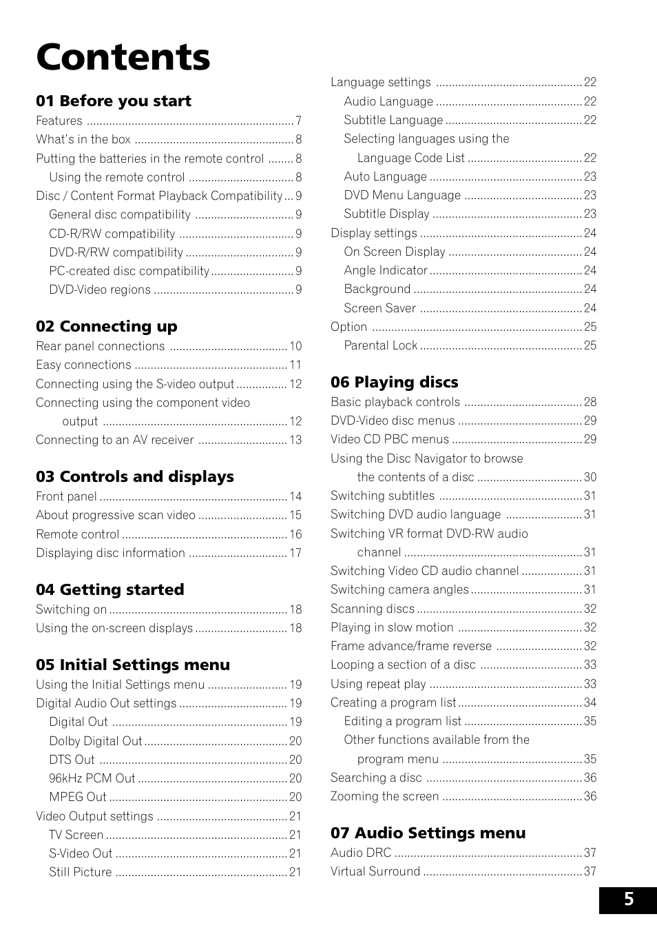 Pioneer DVD-V5000 User Manual | Page 5 / 80
