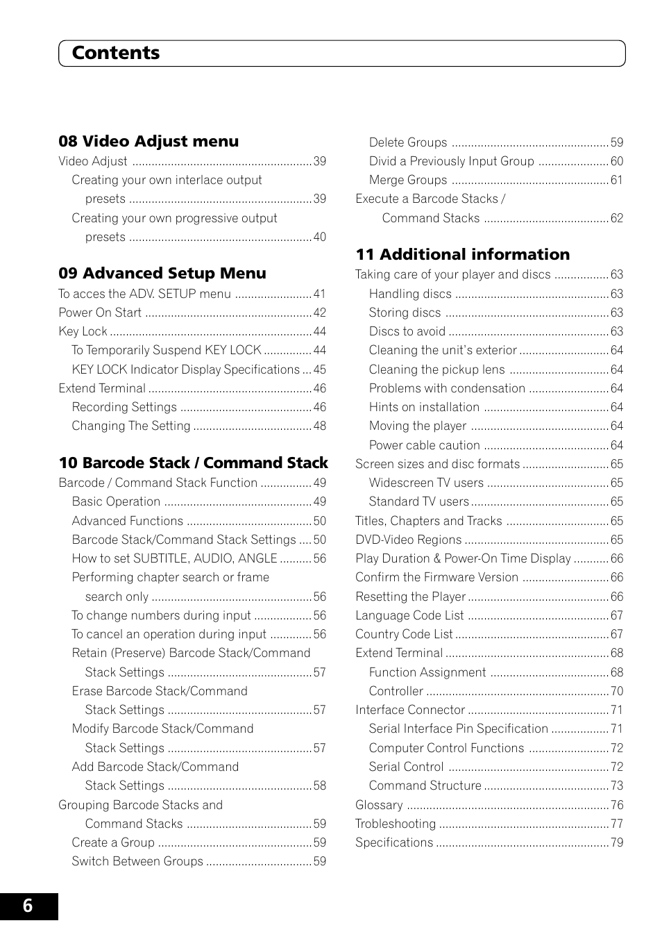 601 contents | Pioneer DVD-V5000 User Manual | Page 6 / 80