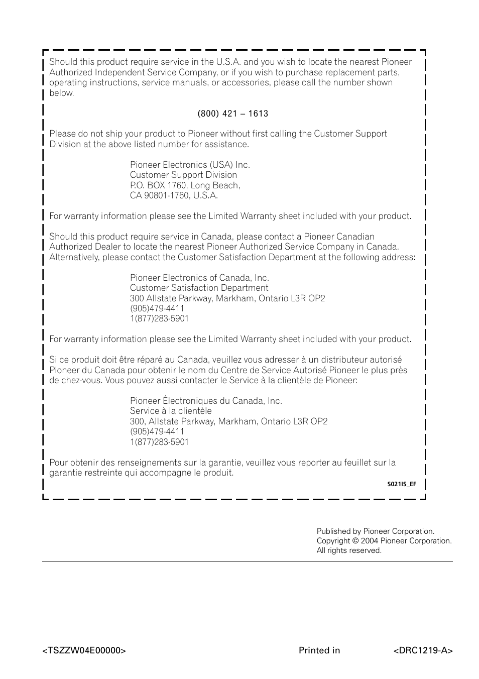 Pioneer corporation | Pioneer DVD-V5000 User Manual | Page 80 / 80