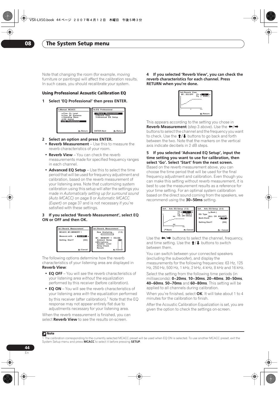 The system setup menu 08 | Pioneer VSX-LX50 User Manual | Page 44 / 82