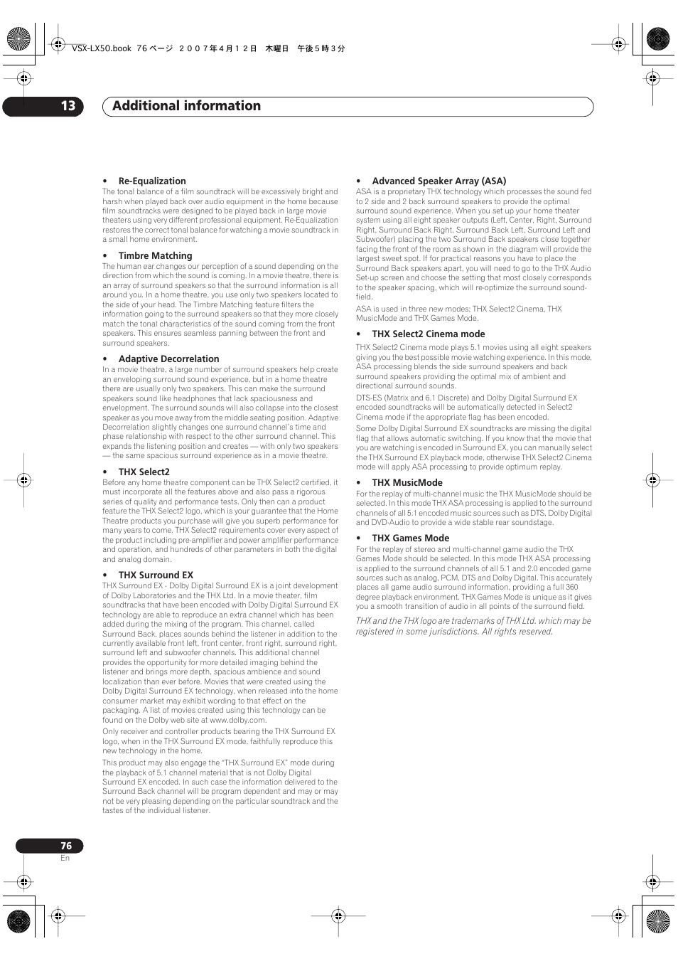 Additional information 13 | Pioneer VSX-LX50 User Manual | Page 76 / 82