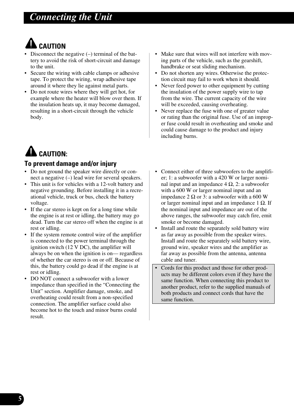Connecting the unit | Pioneer Premier PRS-D1100M User Manual | Page 6 / 113