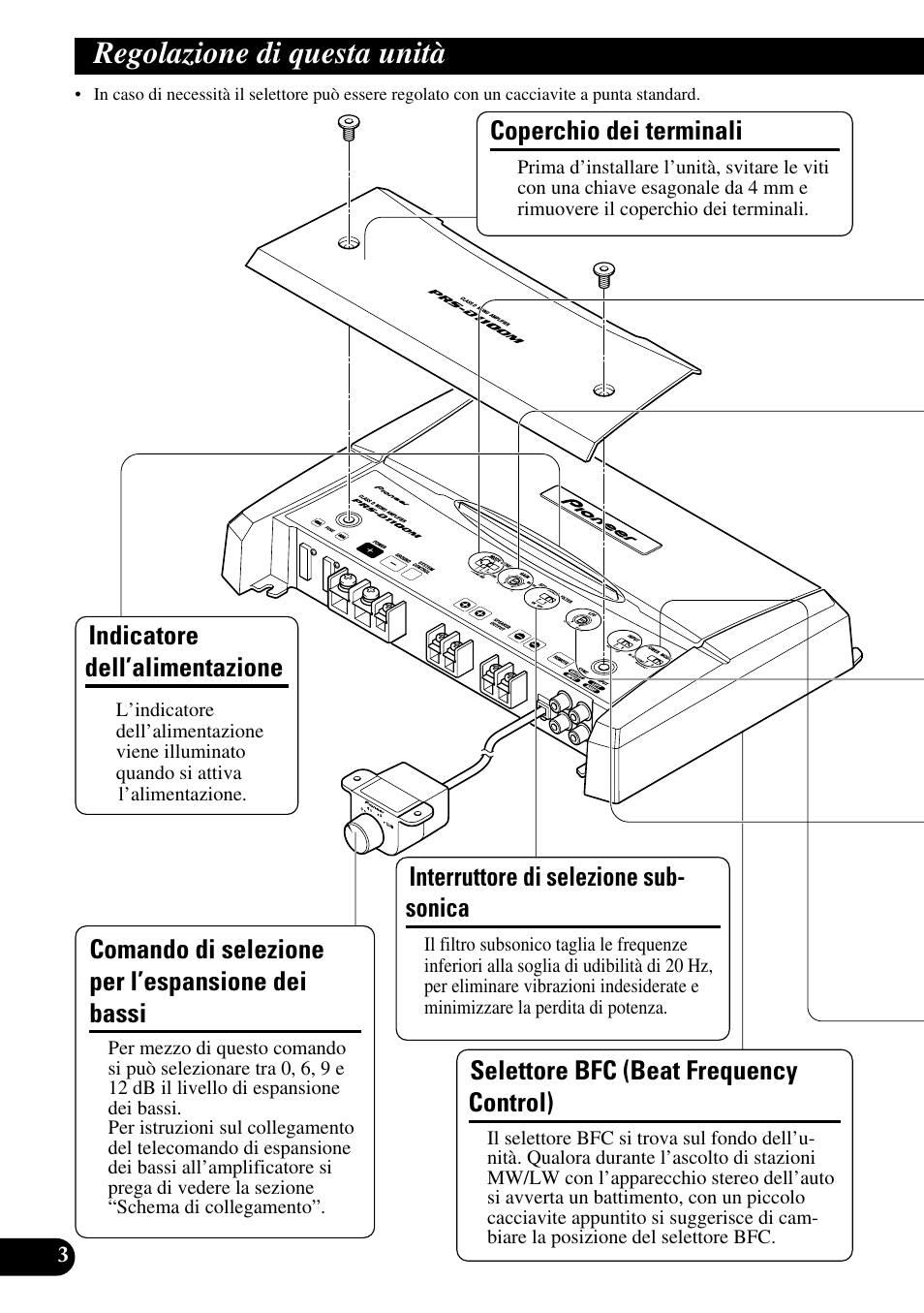 Regolazione di questa unità, Dei bassi, Selettore bfc (beat frequency control) | Pioneer Premier PRS-D1100M User Manual | Page 68 / 113