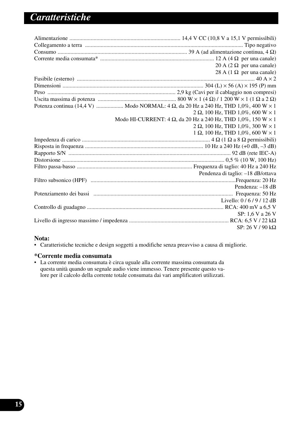 Caratteristiche | Pioneer Premier PRS-D1100M User Manual | Page 80 / 113