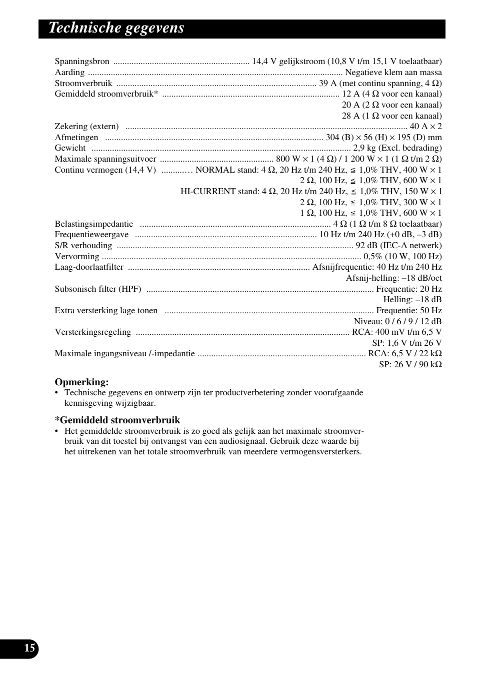 Technische gegevens | Pioneer Premier PRS-D1100M User Manual | Page 96 / 113