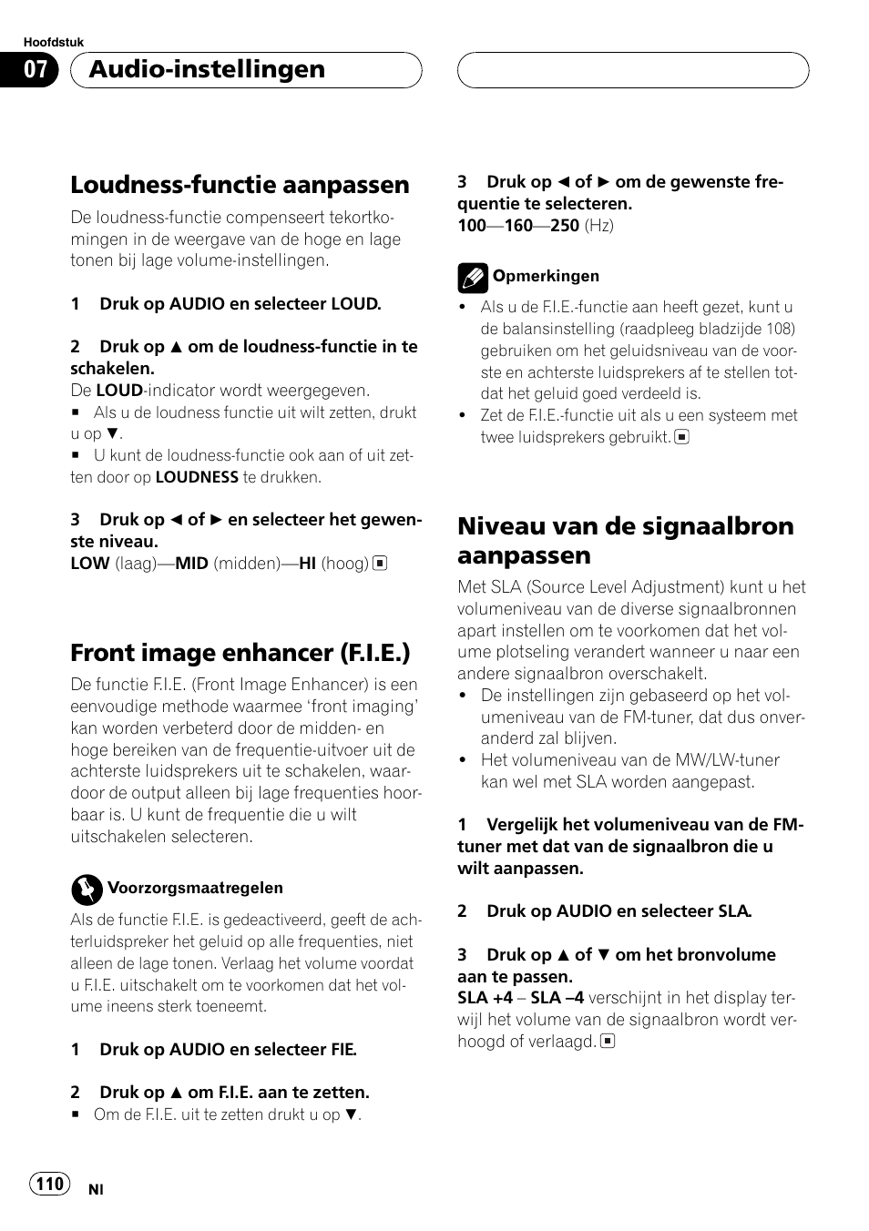 Loudness-functie aanpassen 110, Front image enhancer (f.i.e.) 110, Niveau van de signaalbron aanpassen 110 | Loudness-functie aanpassen, Front image enhancer (f.i.e.), Niveau van de signaalbron aanpassen, Audio-instellingen | Pioneer DEH-2700RB User Manual | Page 110 / 116