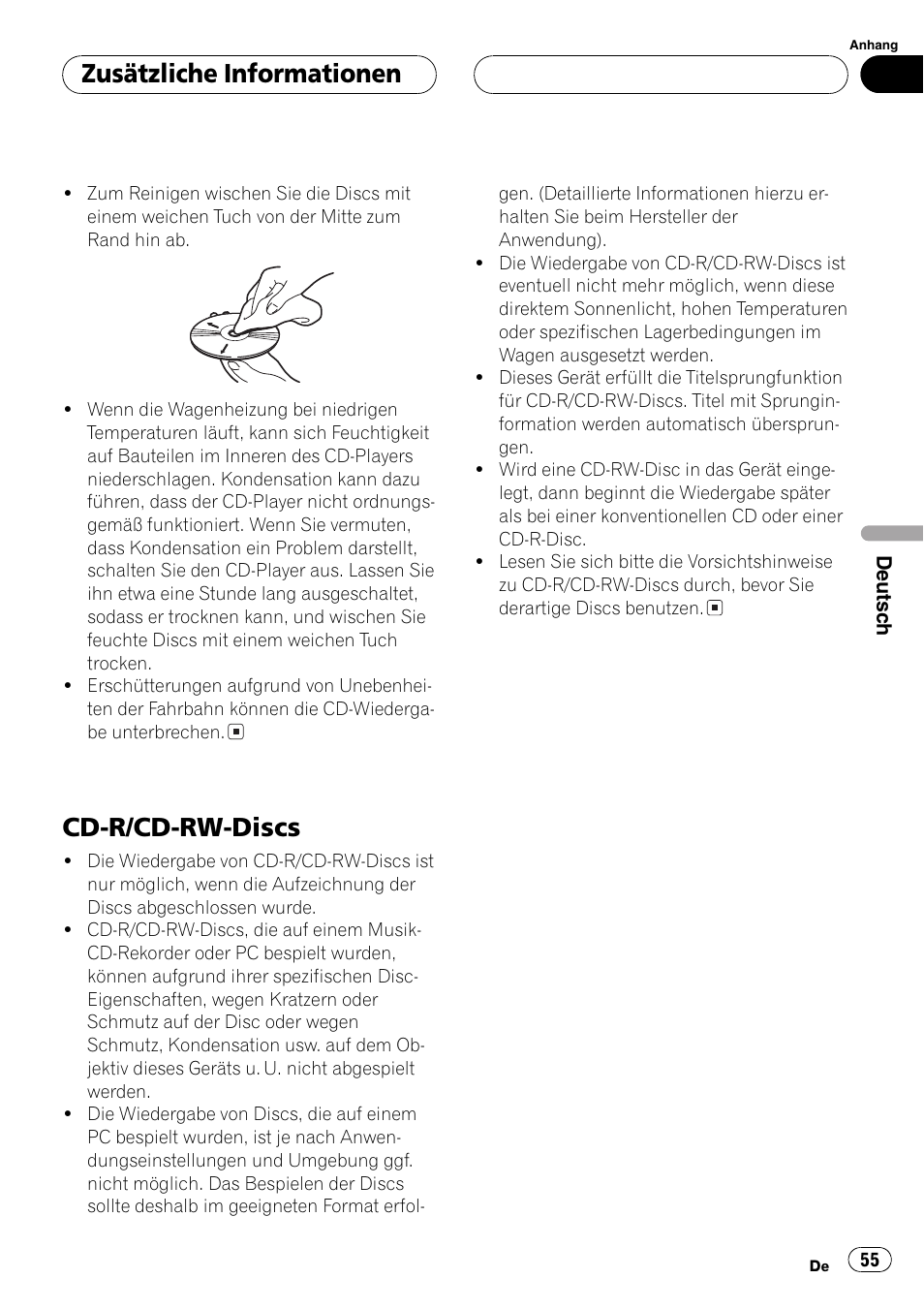 Cd-r/cd-rw-discs 55, Cd-r/cd-rw-discs, Zusätzliche informationen | Pioneer DEH-2700RB User Manual | Page 55 / 116