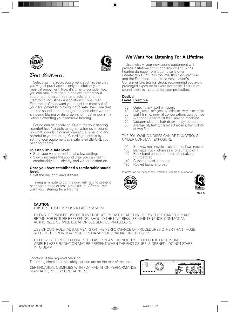 We want you listening for a lifetime | Pioneer dvr-rt500 User Manual | Page 5 / 91