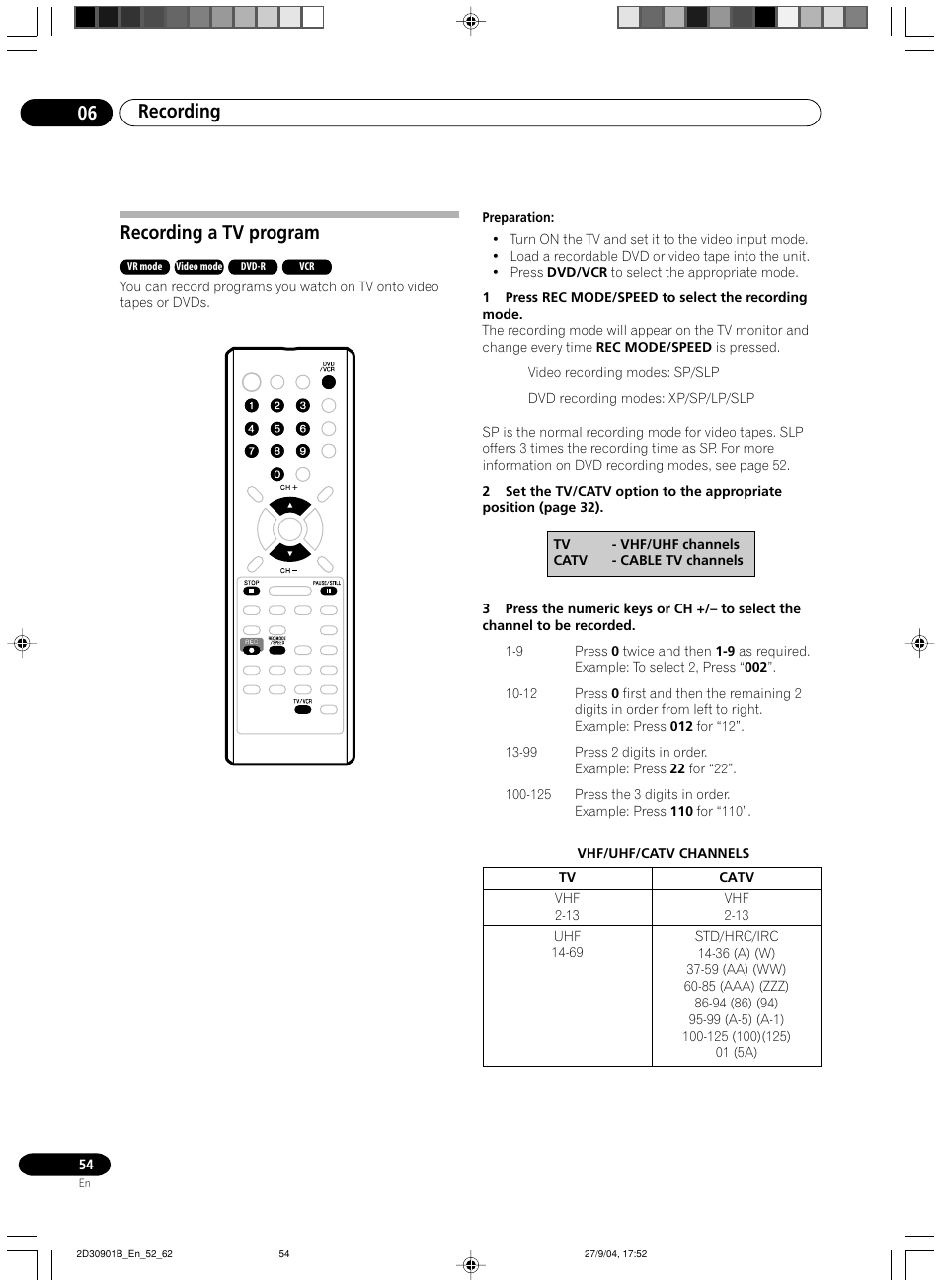 Recording a tv program, Recording 06 | Pioneer dvr-rt500 User Manual | Page 54 / 91
