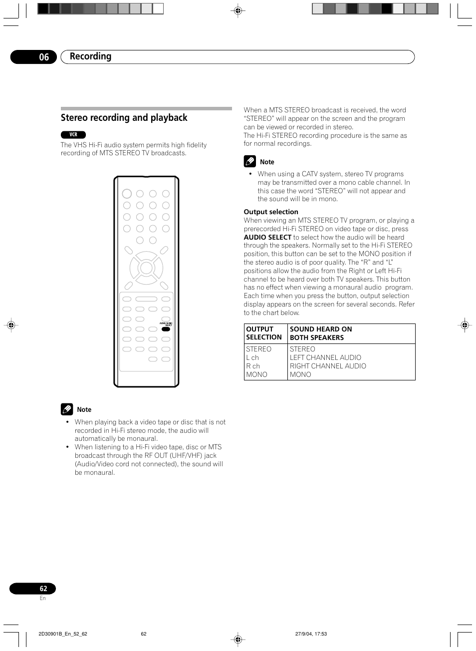 Stereo recording and playback, Recording 06 | Pioneer dvr-rt500 User Manual | Page 62 / 91