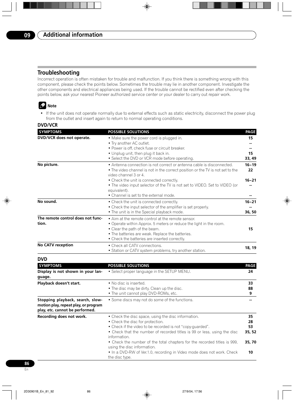 Troubleshooting, Additional information 09 | Pioneer dvr-rt500 User Manual | Page 86 / 91